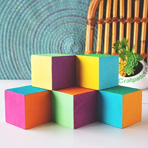 1.5 inch Wood Blocks | Natural Unfinished Craft Wooden Cubes -by CraftpartsDirect.com | Bag of 10