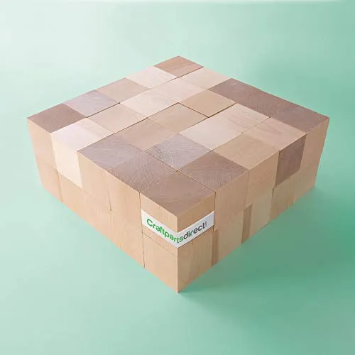 1.5 inch Wood Blocks | Natural Unfinished Craft Wooden Cubes -by CraftpartsDirect.com | Bag of 10
