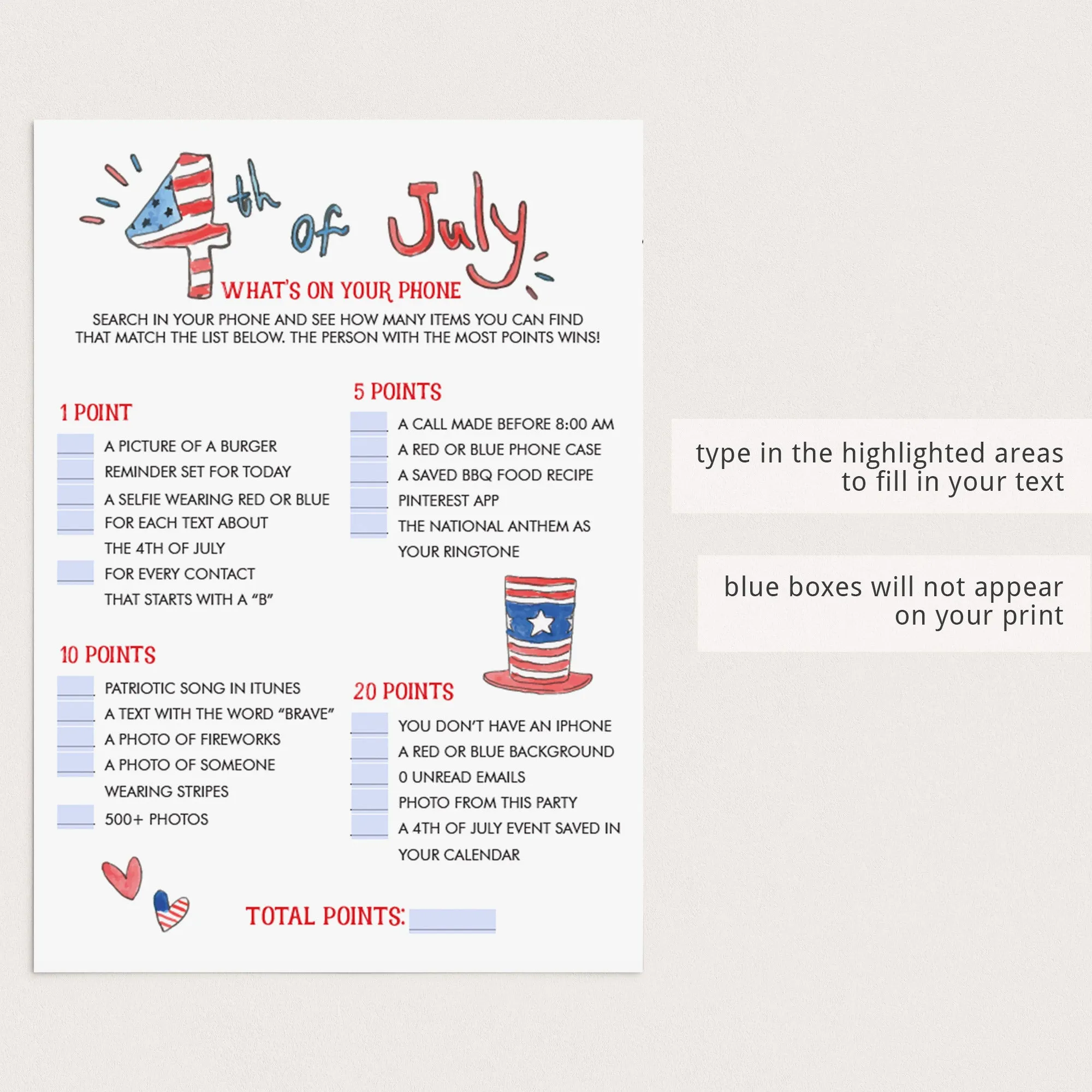 4th of July BBQ Games Bundle Instant Download