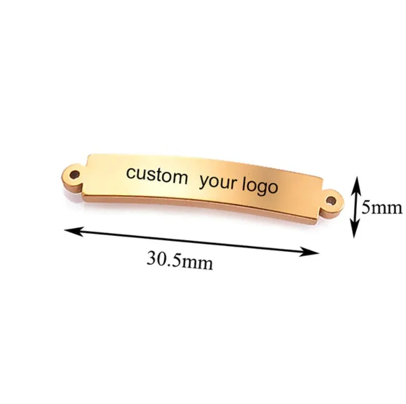 50 Pcs Custom Connector Charms,, Personalized Rectangle Connector Charm, Stainless Steel Silver Laser Engraved, DIY Centerpiece Bar Jewelry