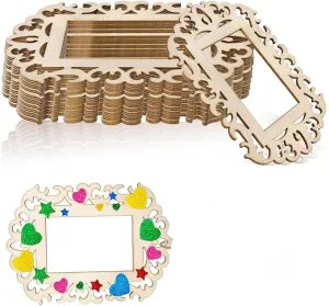 American Elm 18 Pcs Unfinished Wooden Picture Frames for Crafts, Unfinished Wood Photo Frame Cutout for Christmas Tree Hanging Decoration DIY Painting Display Wooden Cutouts (5.9 x4.3) Inch