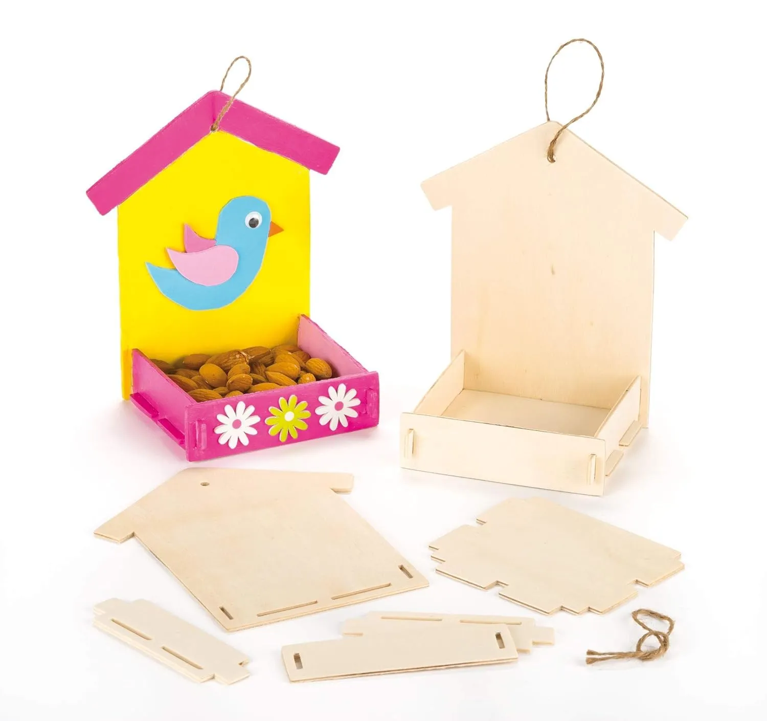 American Elm Pack of 3 Wooden Bird Feeder Kits, Bird Feeder Decorate for Kids Arts and Crafts MDF Craft for Kids