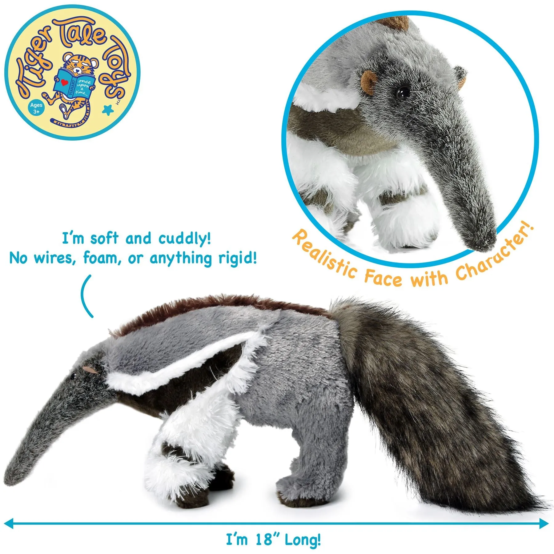 Arsenio The Anteater | 18 Inch Stuffed Animal Plush | By TigerHart Toys