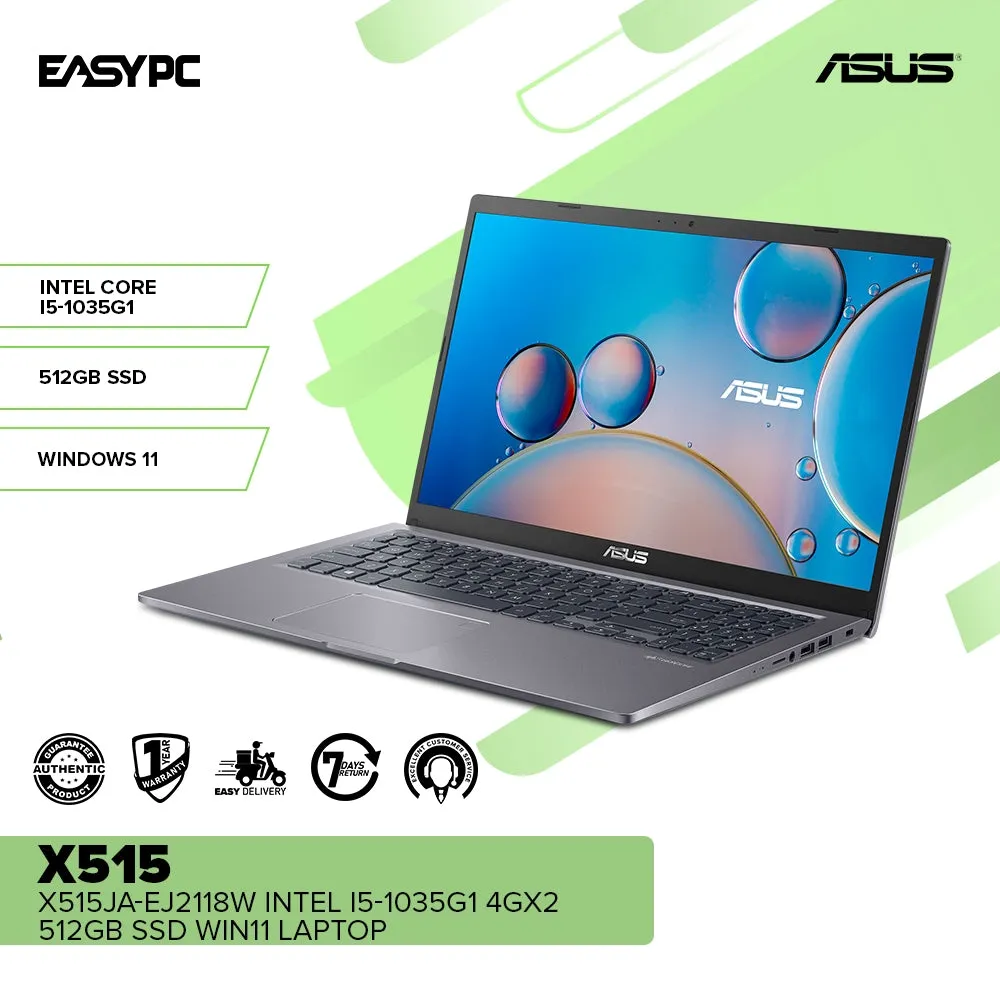ASUS X515 X515JA-EJ2118W INTEL I5-1035G1 4GX2 512GSSD SHARED WIN11 Laptop