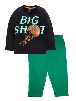 Boys Cotton T-Shirt with Print & Solid Pyjama Sets