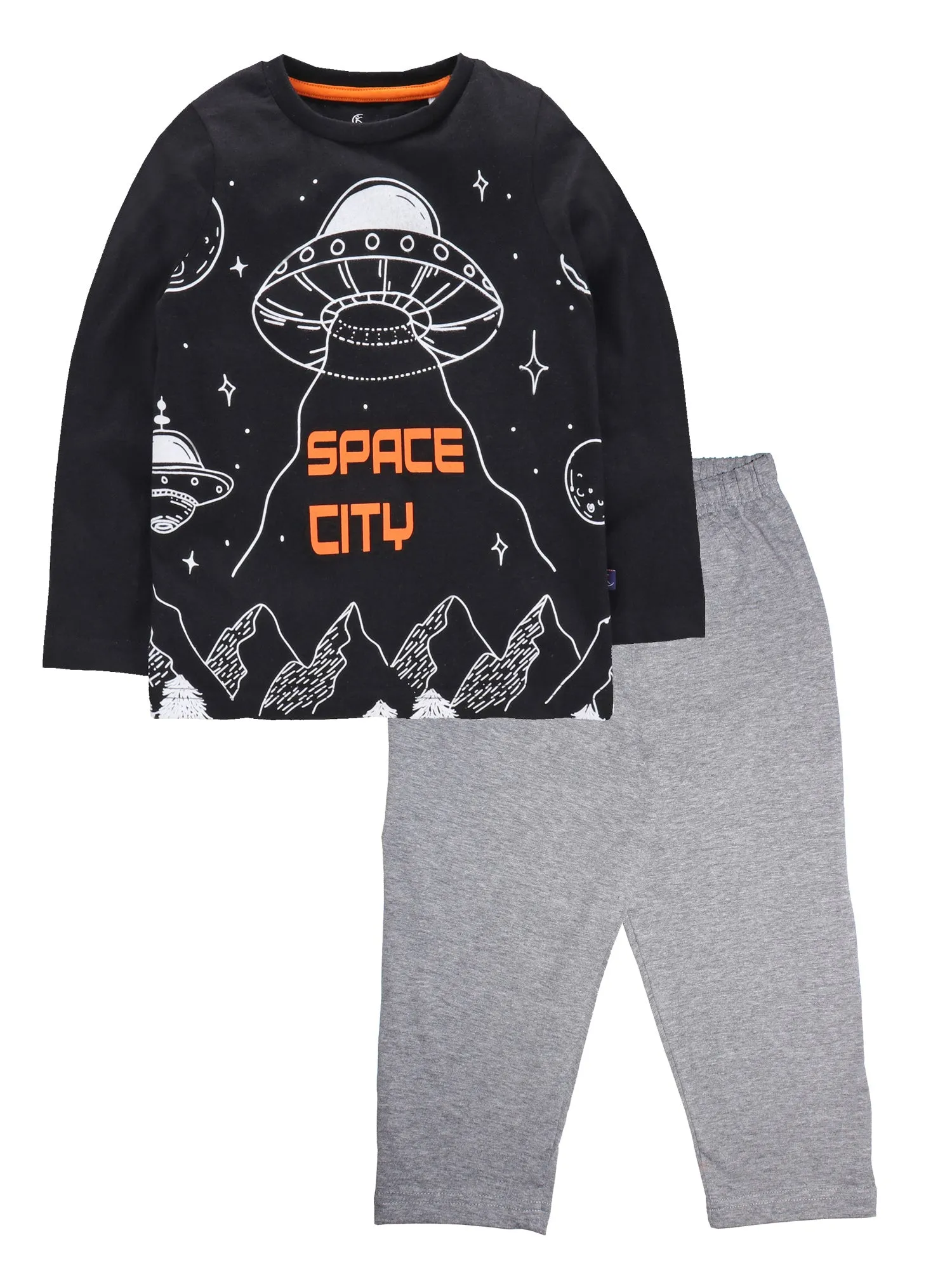 Boys Cotton T-Shirt with Print & Solid Pyjama Sets