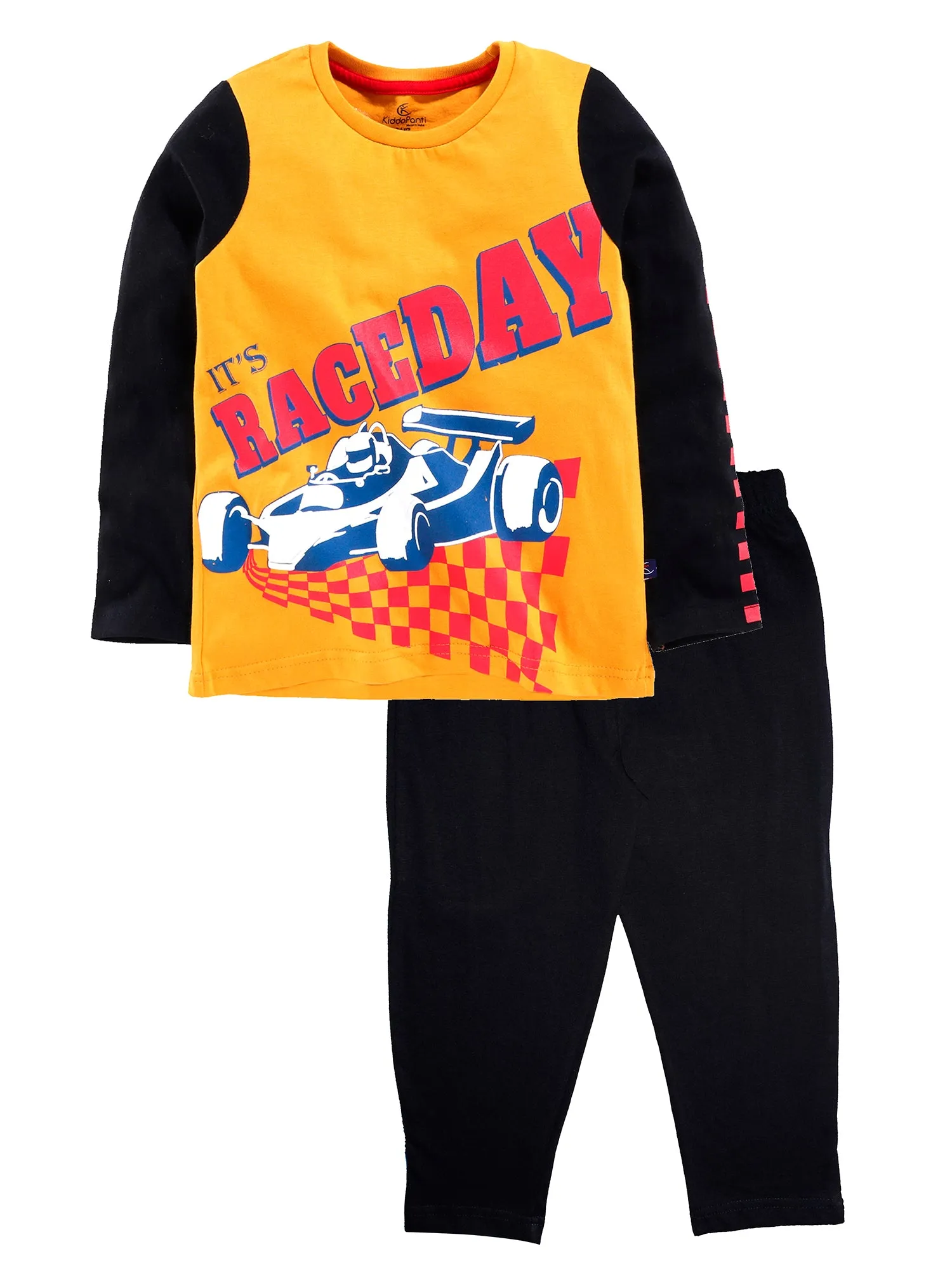 Boys Cotton T-Shirt with Print & Solid Pyjama Sets