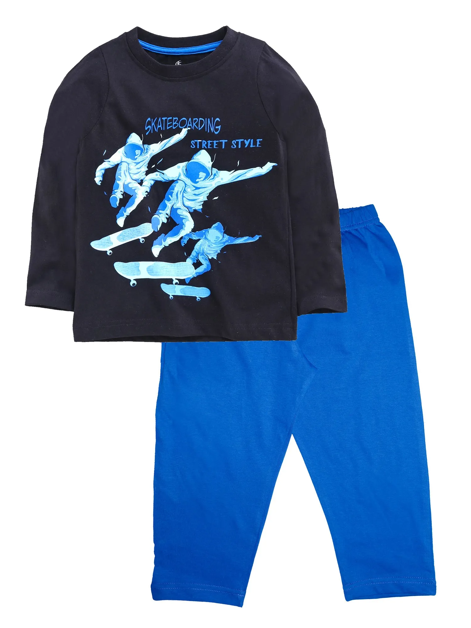Boys Cotton T-Shirt with Print & Solid Pyjama Sets