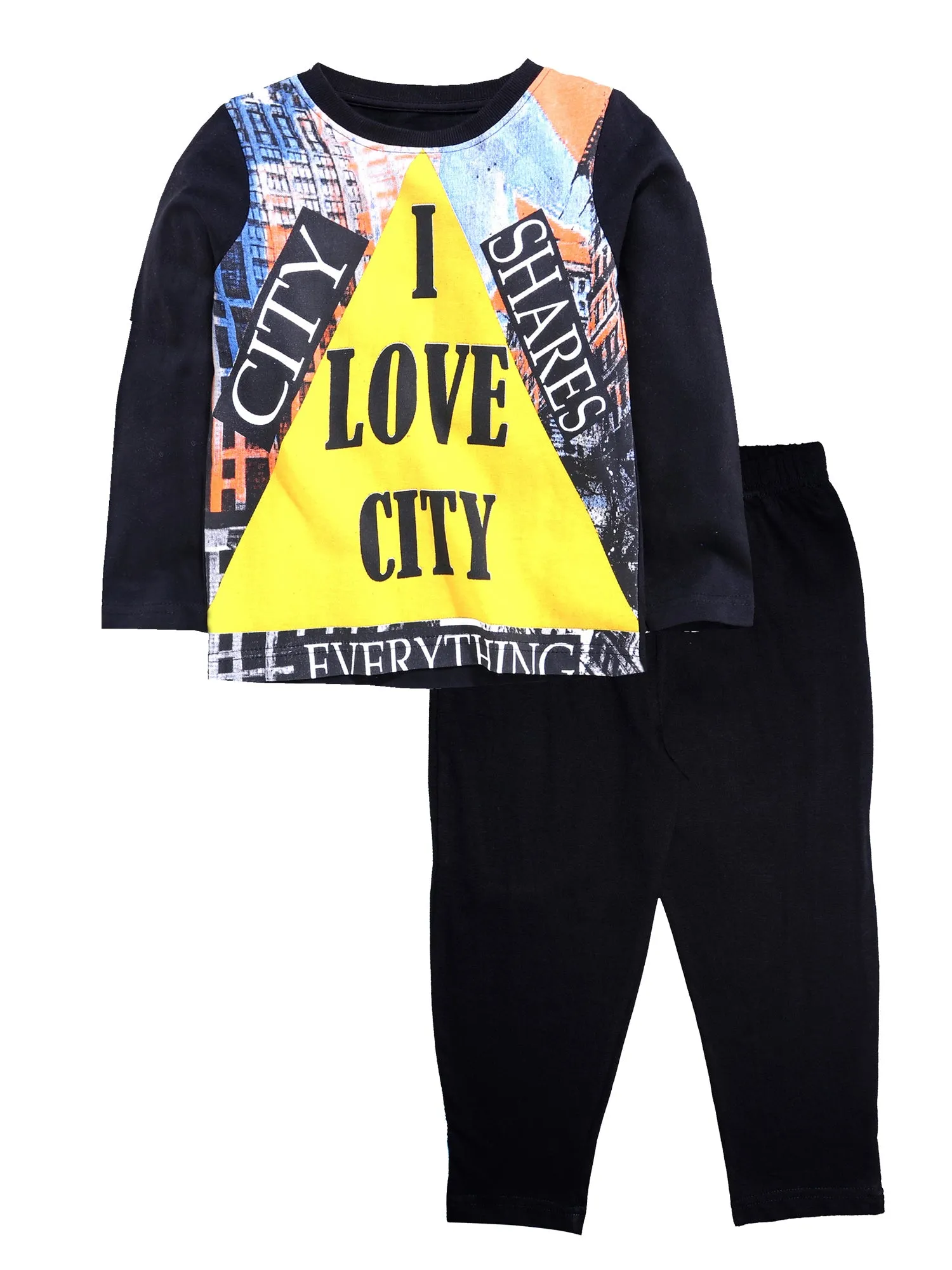 Boys Cotton T-Shirt with Print & Solid Pyjama Sets