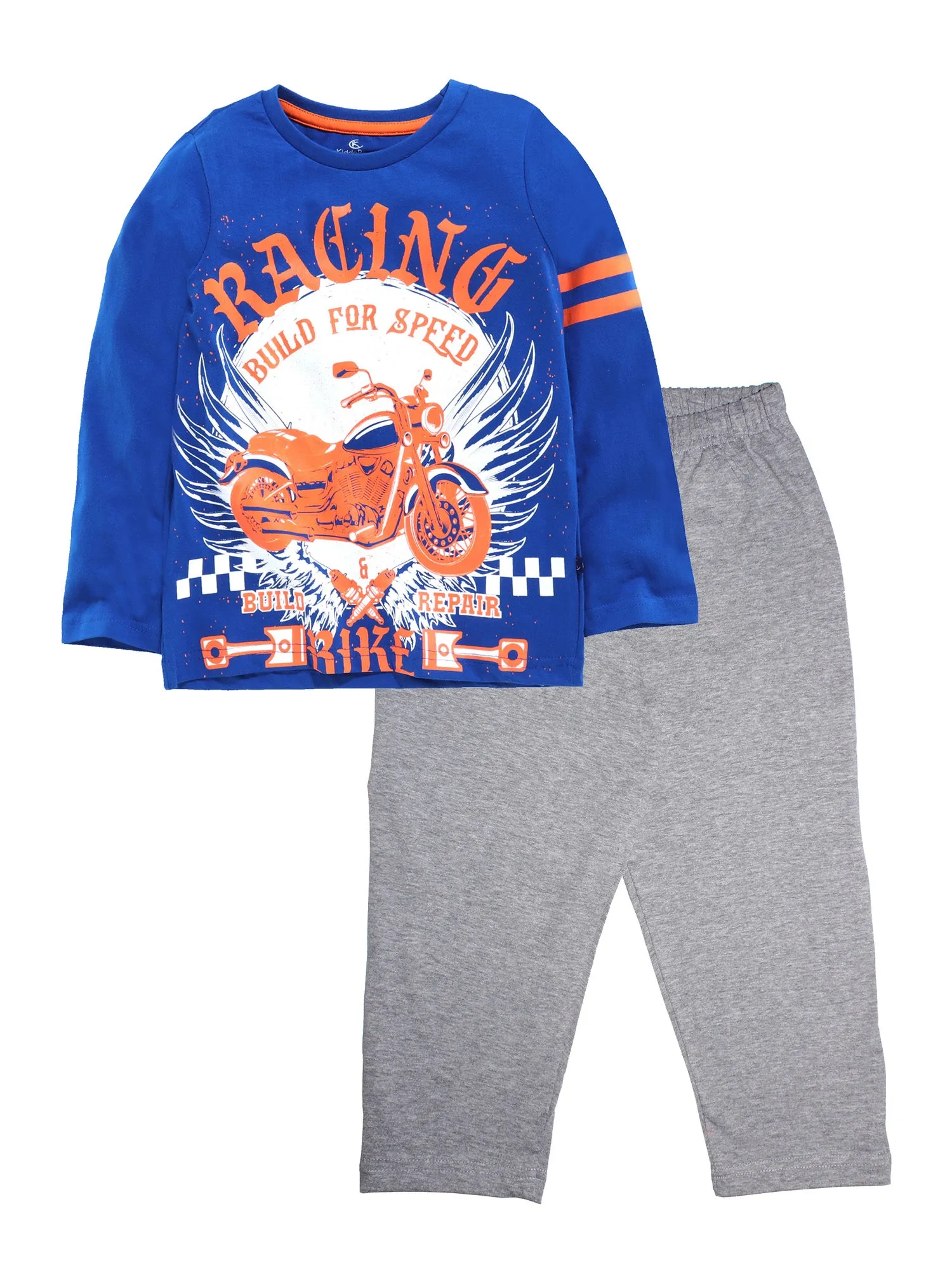 Boys Cotton T-Shirt with Print & Solid Pyjama Sets
