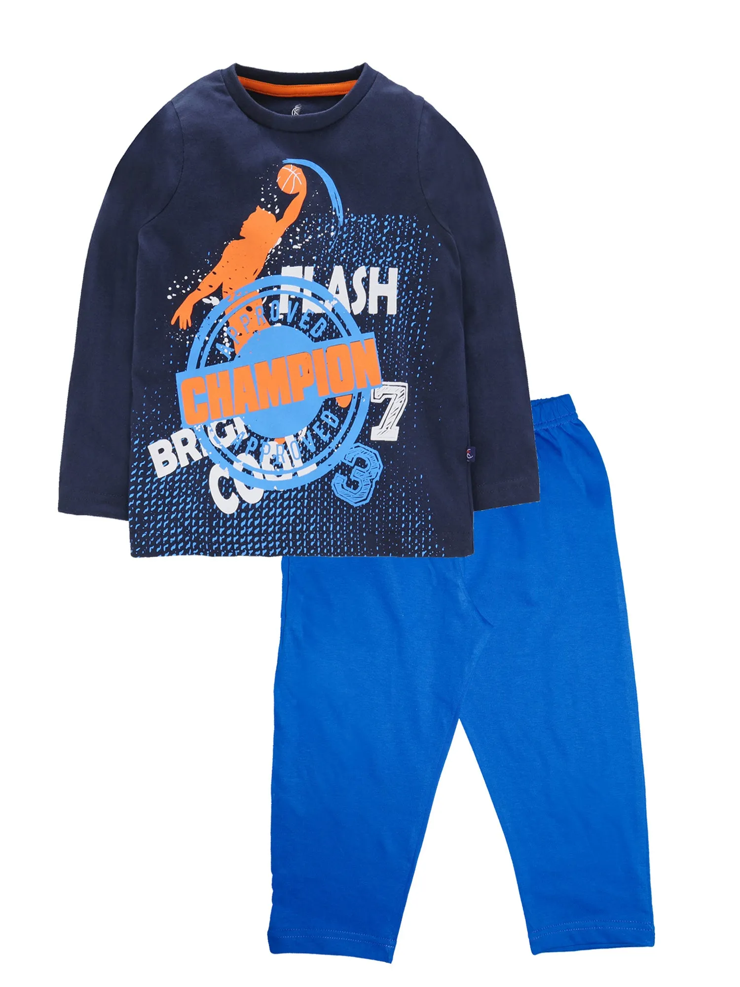 Boys Cotton T-Shirt with Print & Solid Pyjama Sets