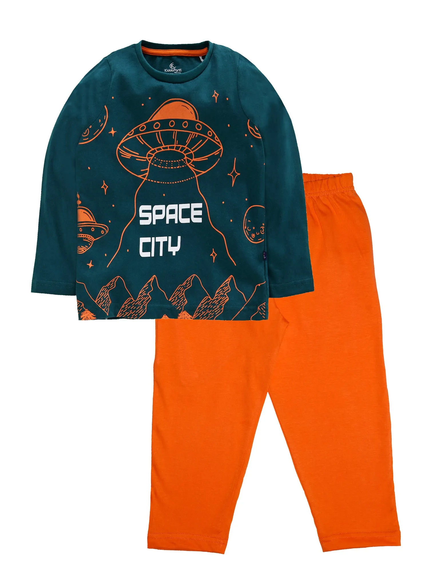 Boys Cotton T-Shirt with Print & Solid Pyjama Sets