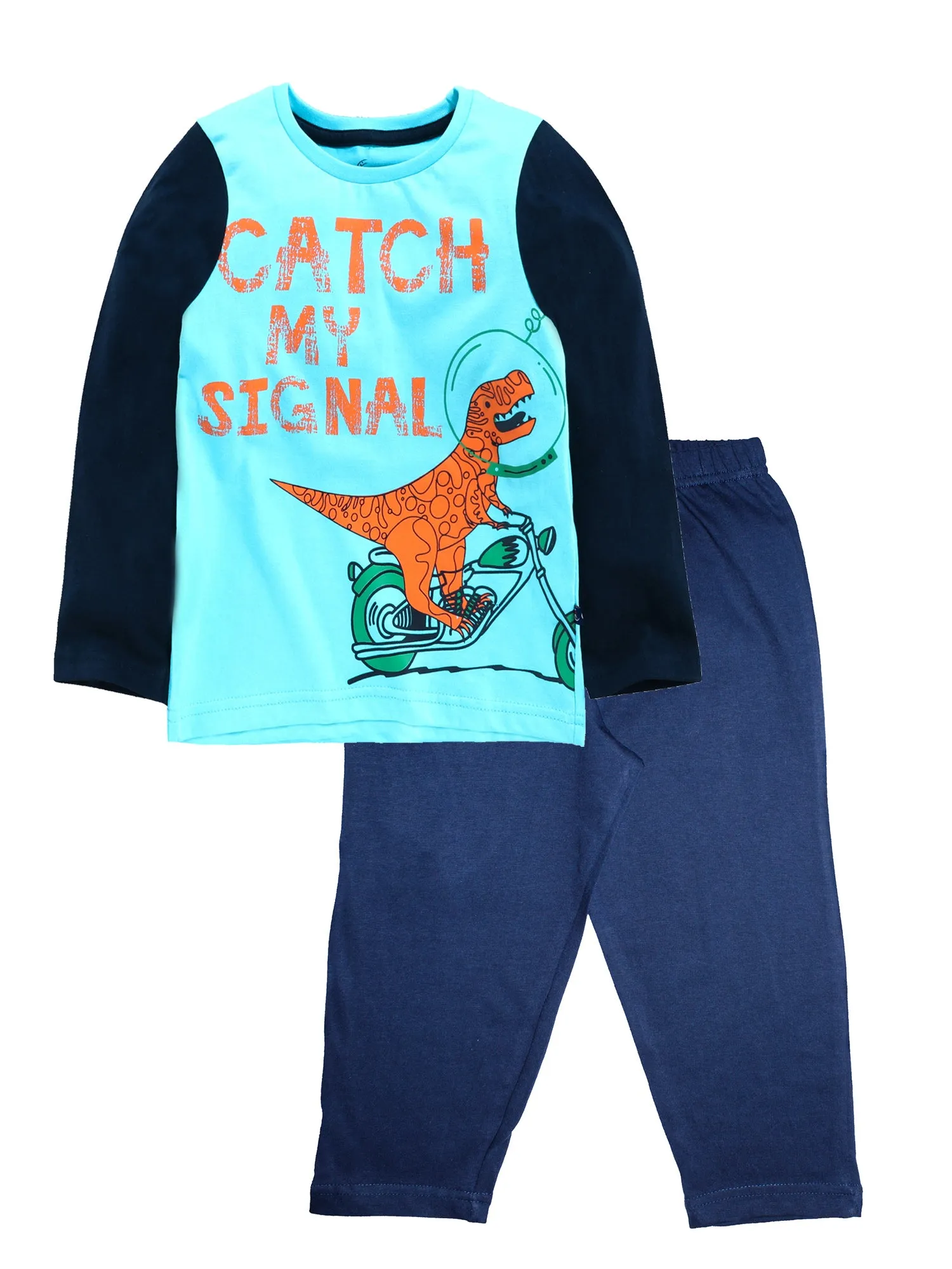 Boys Cotton T-Shirt with Print & Solid Pyjama Sets