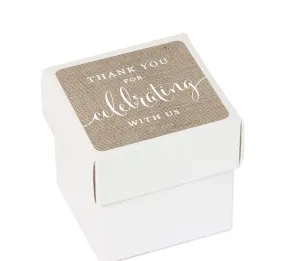 Burlap Square Party Favor Boxes, Thank You for Celebrating With Us
