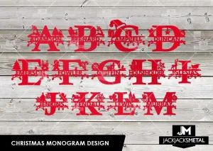 Christmas Monogram Design - Personalized Last Name Monogram - Metal Name Artwork