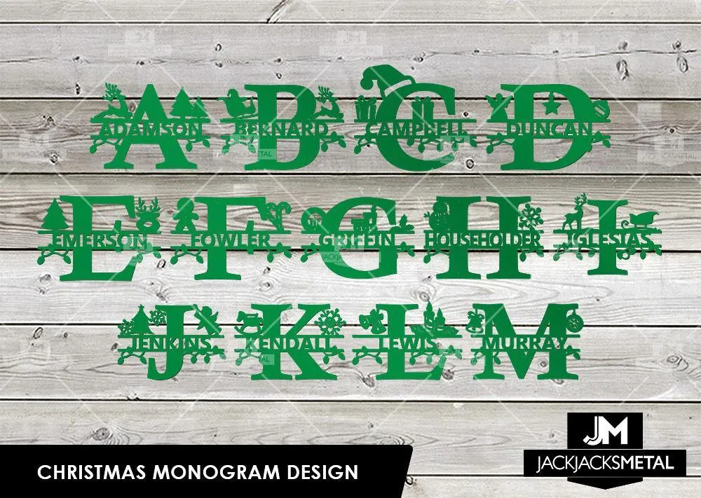 Christmas Monogram Design - Personalized Last Name Monogram - Metal Name Artwork