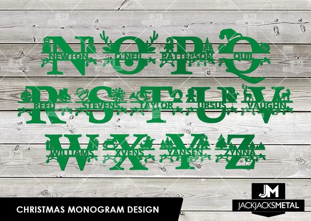 Christmas Monogram Design - Personalized Last Name Monogram - Metal Name Artwork