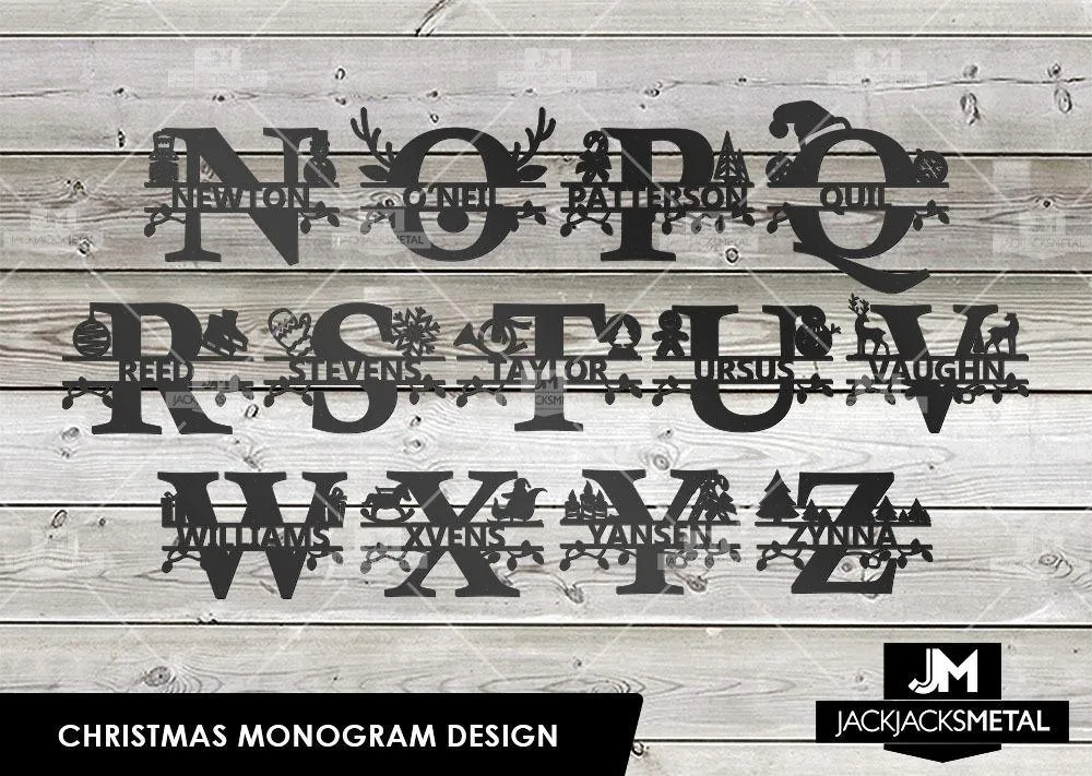 Christmas Monogram Design - Personalized Last Name Monogram - Metal Name Artwork