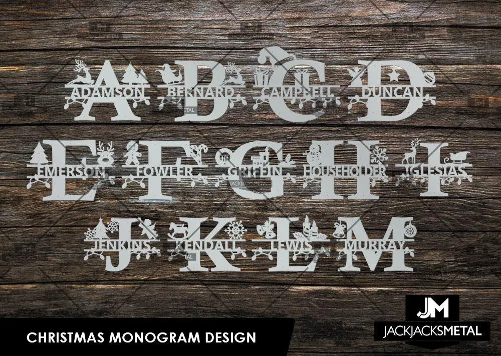 Christmas Monogram Design - Personalized Last Name Monogram - Metal Name Artwork