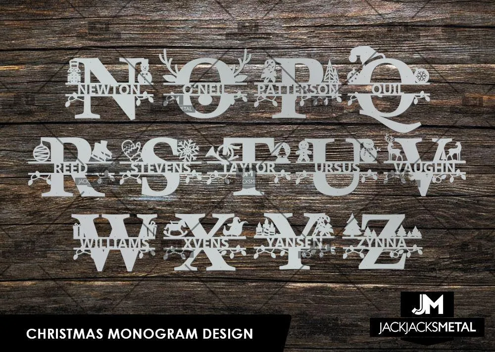 Christmas Monogram Design - Personalized Last Name Monogram - Metal Name Artwork