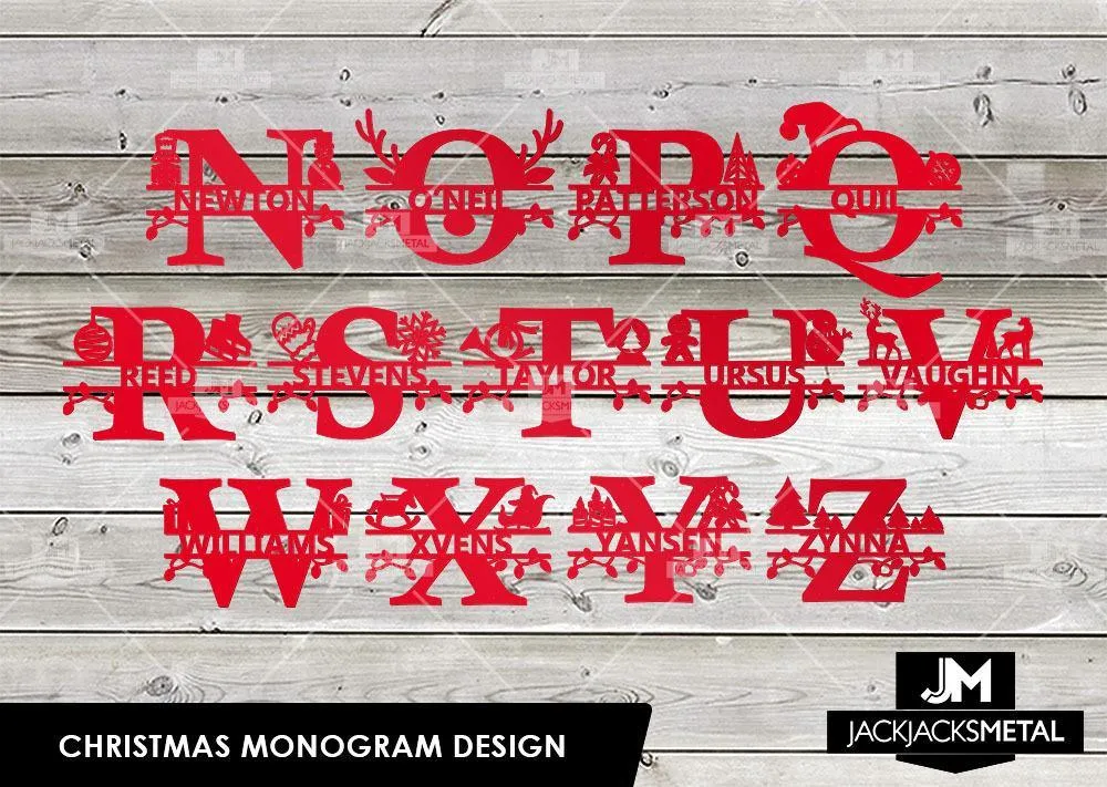 Christmas Monogram Design - Personalized Last Name Monogram - Metal Name Artwork