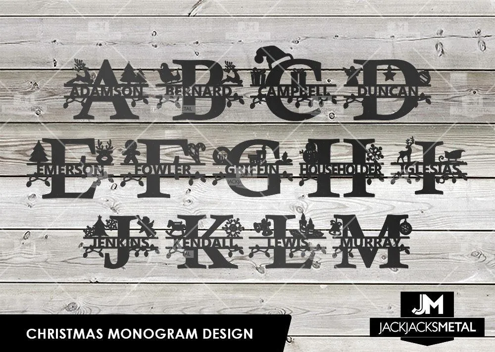 Christmas Monogram Design - Personalized Last Name Monogram - Metal Name Artwork