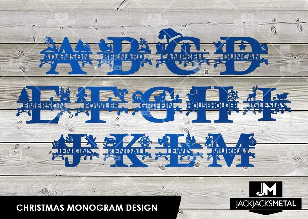Christmas Monogram Design - Personalized Last Name Monogram - Metal Name Artwork