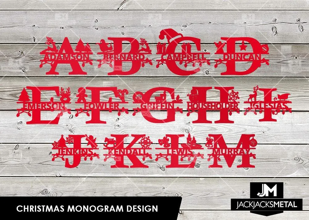 Christmas Monogram Design - Personalized Last Name Monogram - Metal Name Artwork
