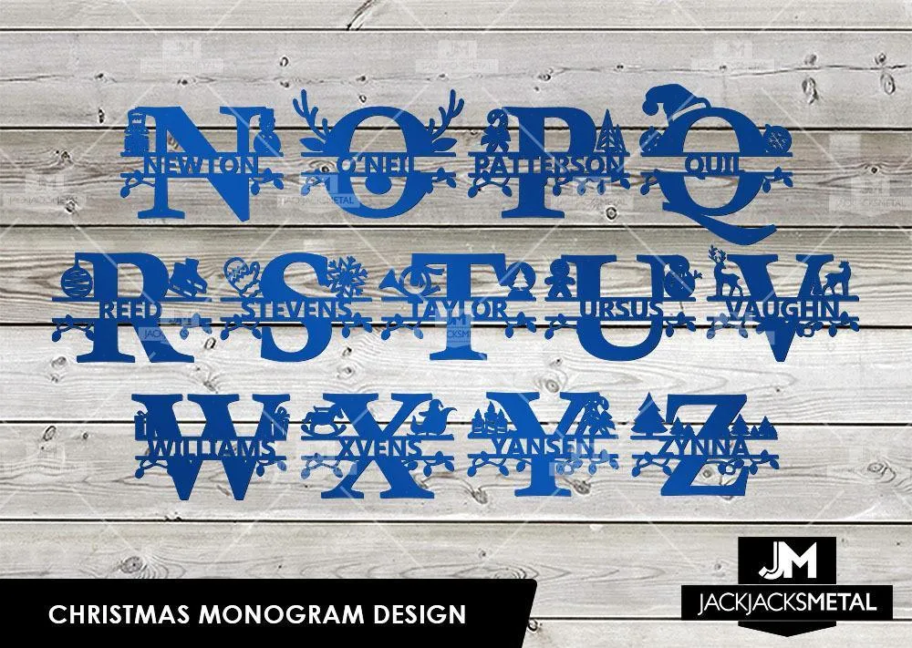 Christmas Monogram Design - Personalized Last Name Monogram - Metal Name Artwork