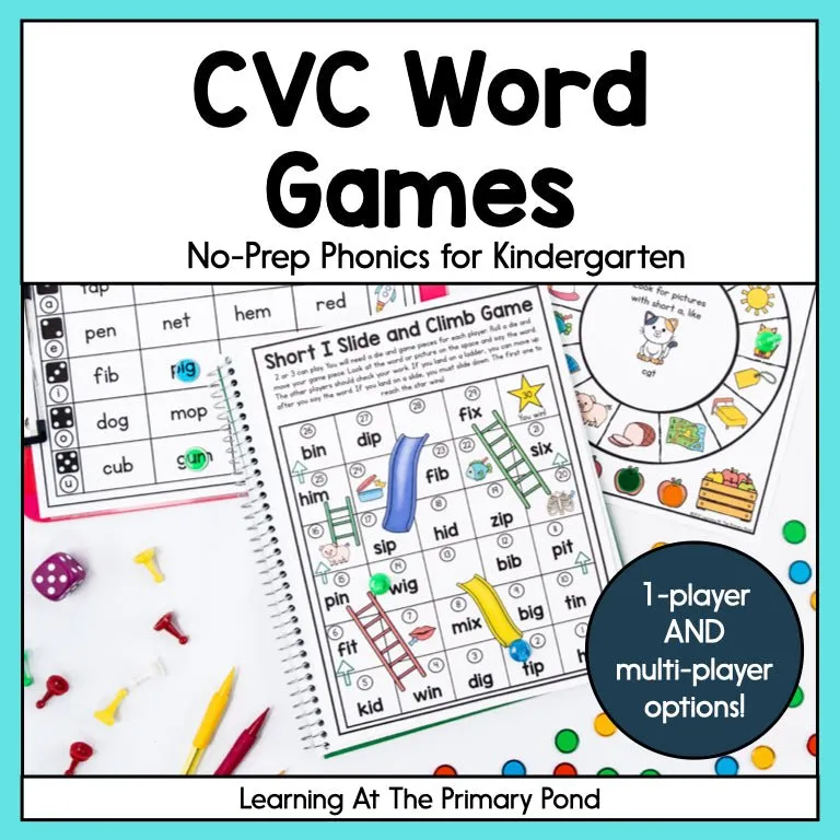 CVC Word Games: Kindergarten No-Prep Phonics
