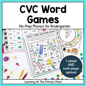 CVC Word Games: Kindergarten No-Prep Phonics