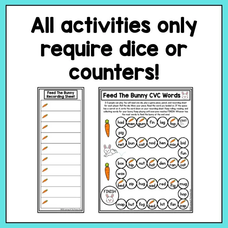 CVC Word Games: Kindergarten No-Prep Phonics