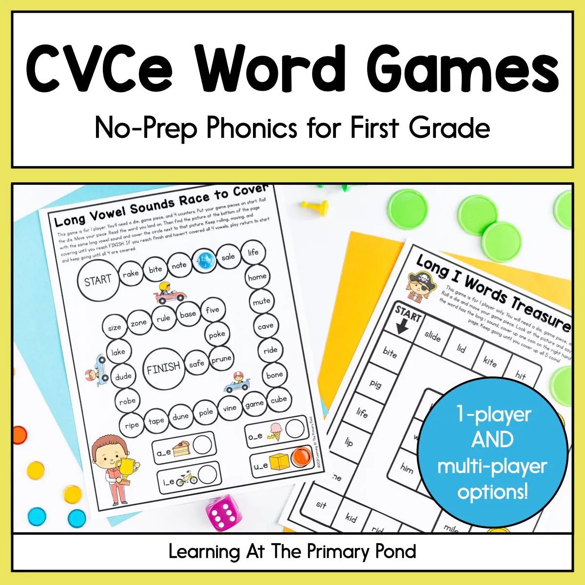CVCe Games (Silent E Word Games): First Grade No-Prep Phonics