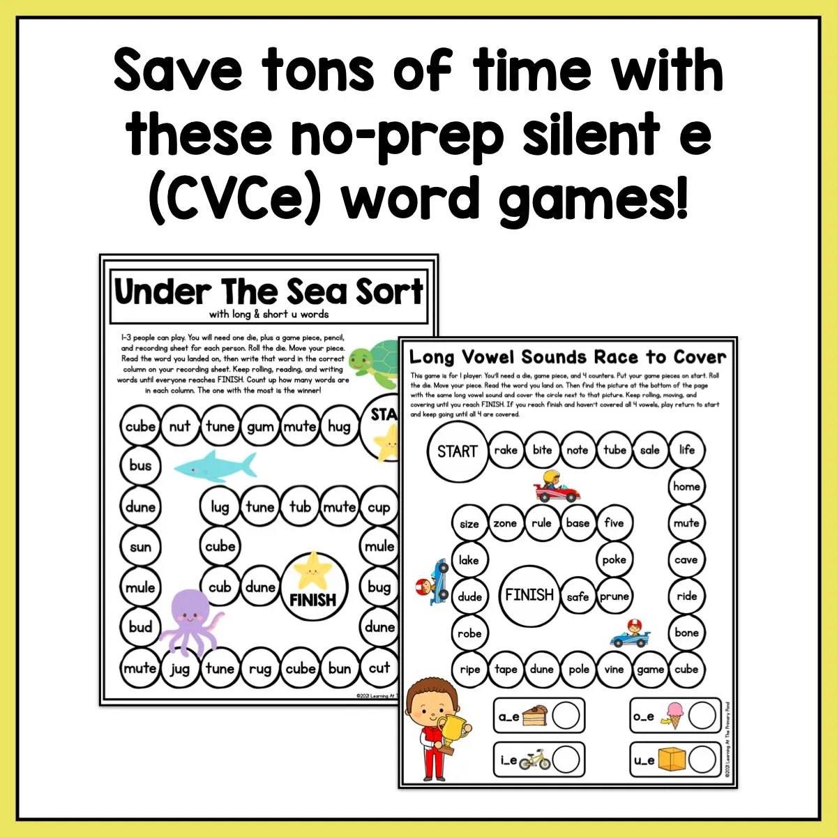 CVCe Games (Silent E Word Games): First Grade No-Prep Phonics