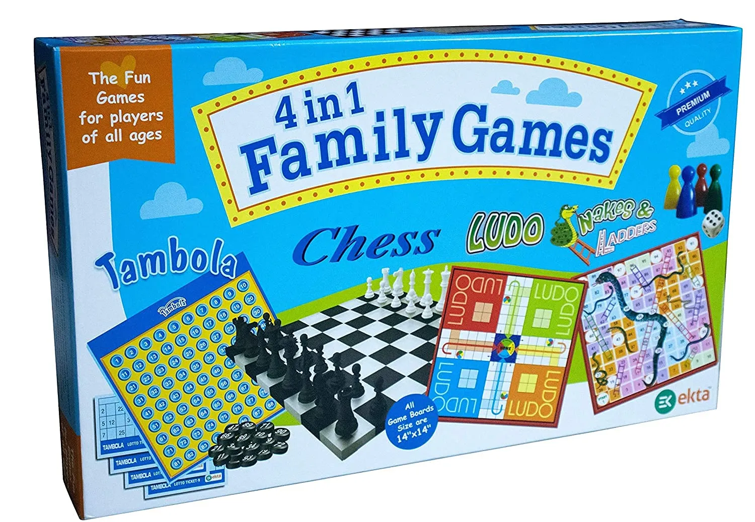 EKTA 4 in 1 Family Strategy Board Games | Tambola, Chess, Ludo and Snakes & Ladders Educational Family Games | Fun & Strategy Games Multicolor for 2 years or above