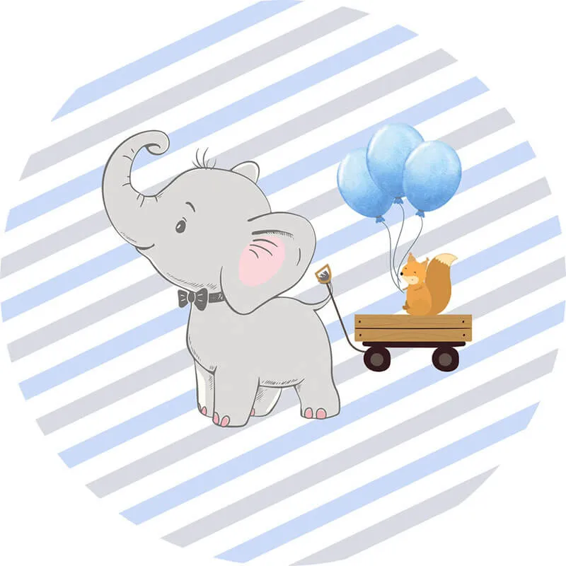 Elephant Baby Shower Birthday Backdrop Circle Backdrop Cover for Party Decoration