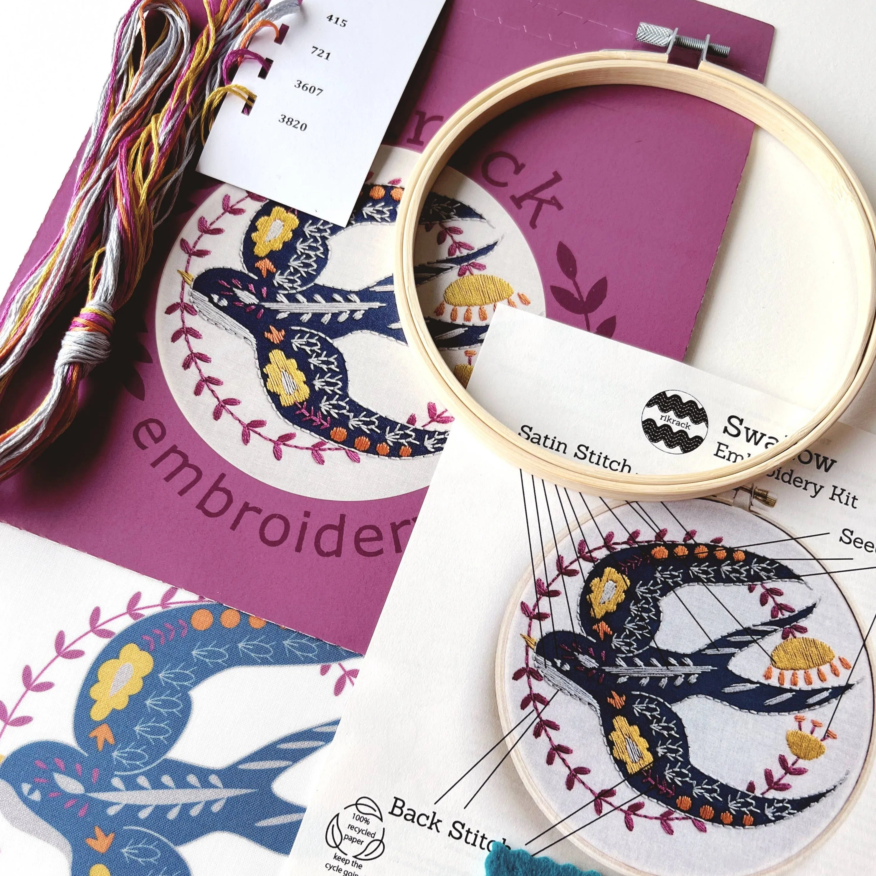 Embroidery Kit by Rikrack- Folk Art Swallow
