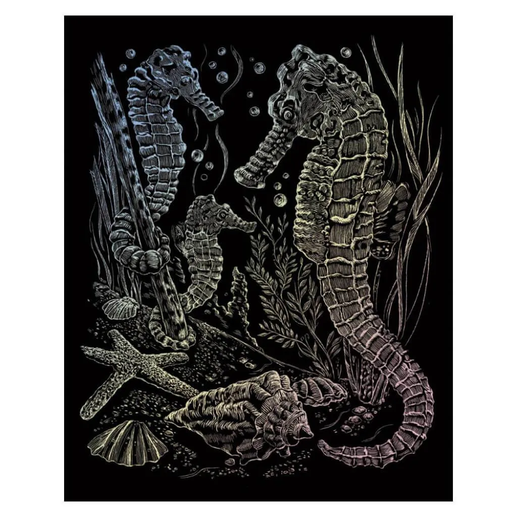 Engraving Art Holographic Foil Set Sea Horses