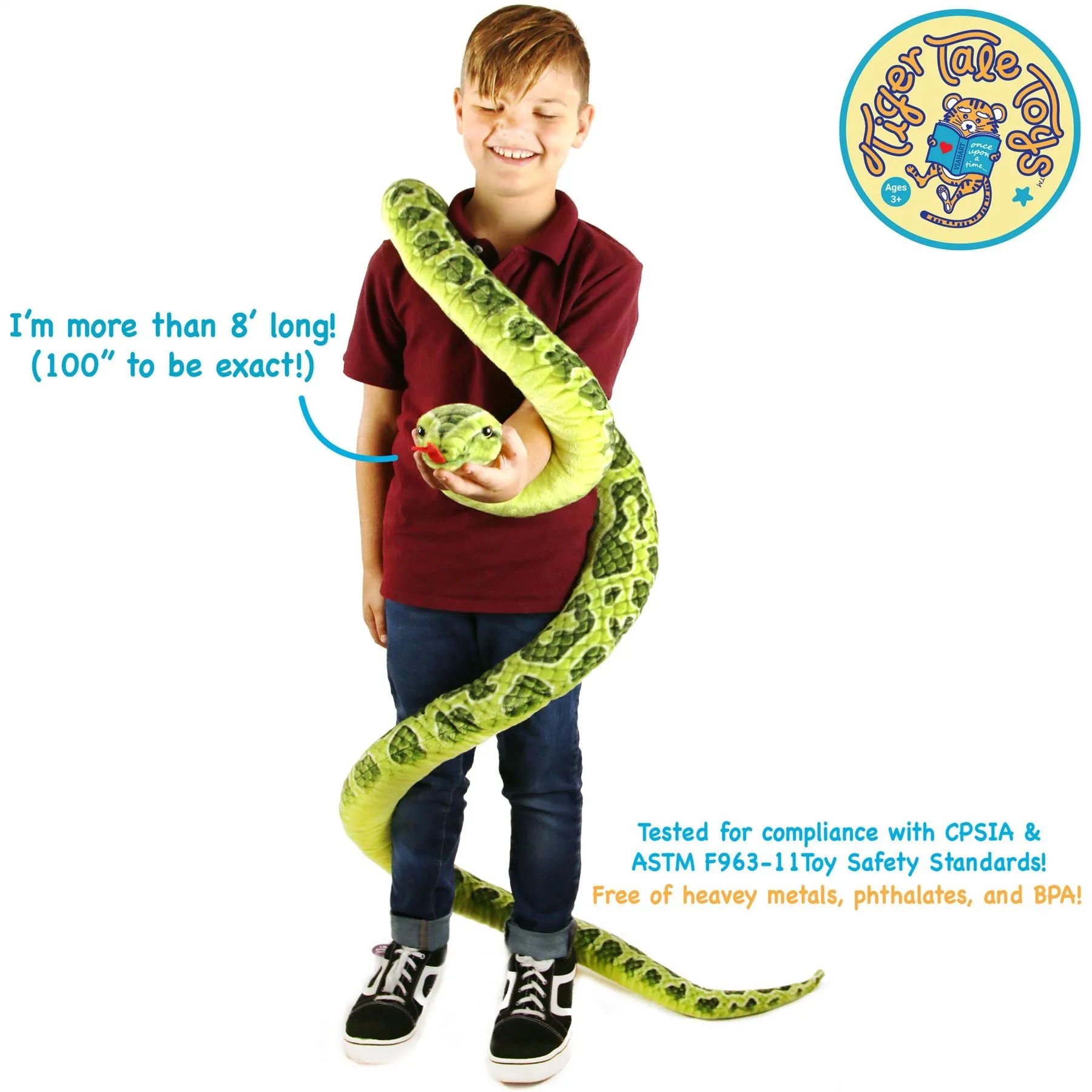 Gustavo The Green Anaconda | 100 Inch Stuffed Animal Plush | By TigerHart Toys