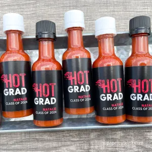Hot Grad Graduation Party Favors Mini Hot Sauce Bottles, Set of 12 Labels