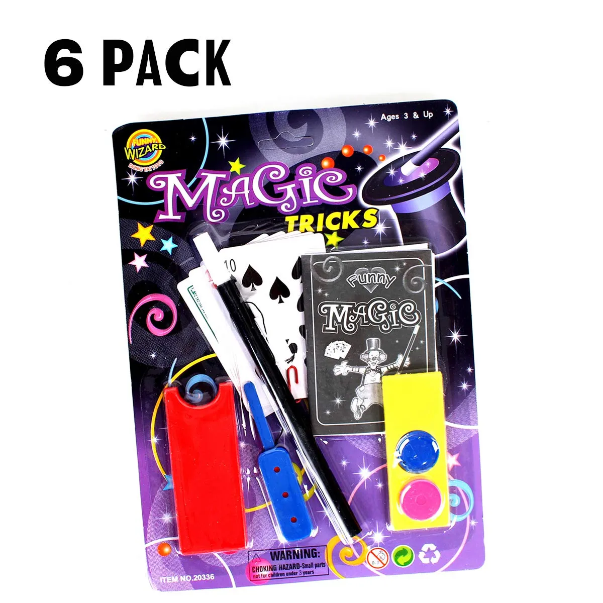 Kicko Magic Playset - 6 Pack Basic Magician Equipment - Wand, Deck of Cards, String, Ideal