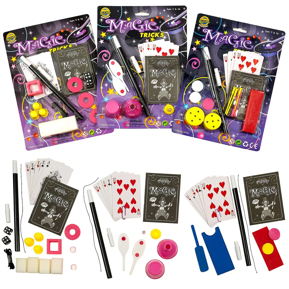 Kicko Magic Playset - 6 Pack Basic Magician Equipment - Wand, Deck of Cards, String, Ideal