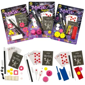Kicko Magic Playset - 6 Pack Basic Magician Equipment - Wand, Deck of Cards, String, Ideal