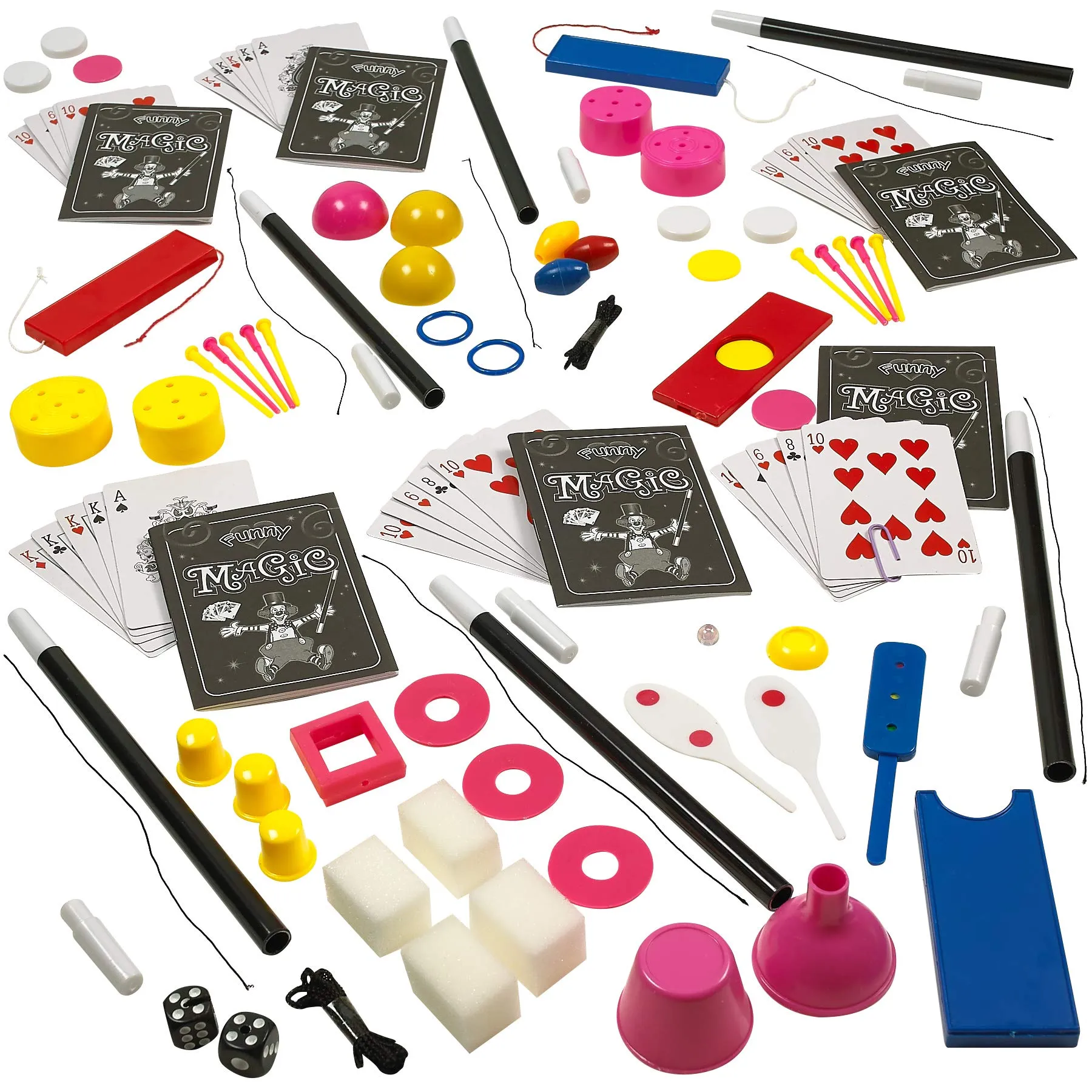 Kicko Magic Playset - 6 Pack Basic Magician Equipment - Wand, Deck of Cards, String, Ideal