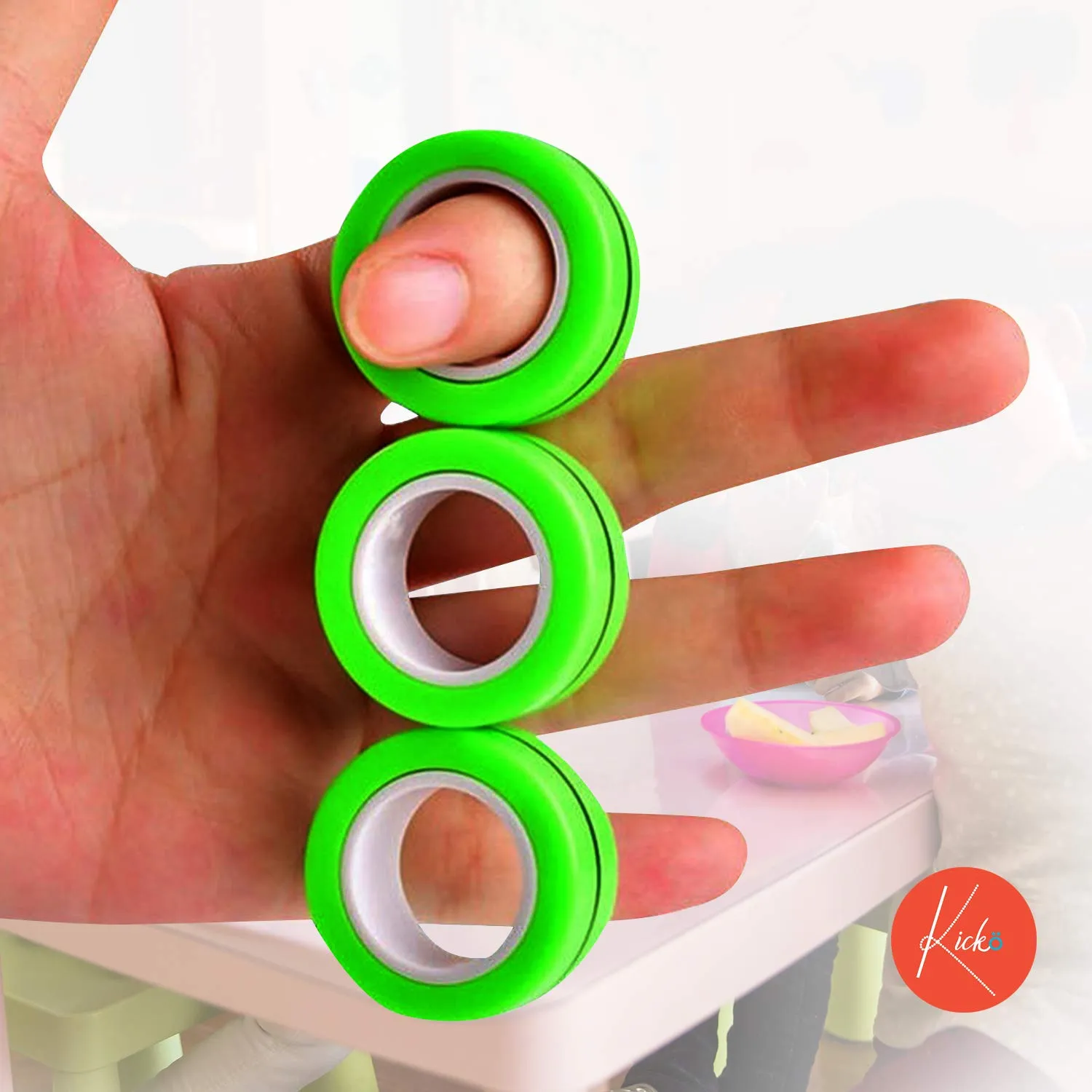 Kicko Magnetic Fidget Rings - 6 Pack - Neon Blue, Green, Orange - Magic Spinning Sensory