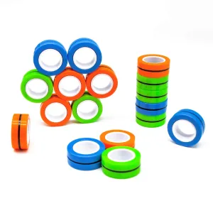 Kicko Magnetic Fidget Rings - 6 Pack - Neon Blue, Green, Orange - Magic Spinning Sensory