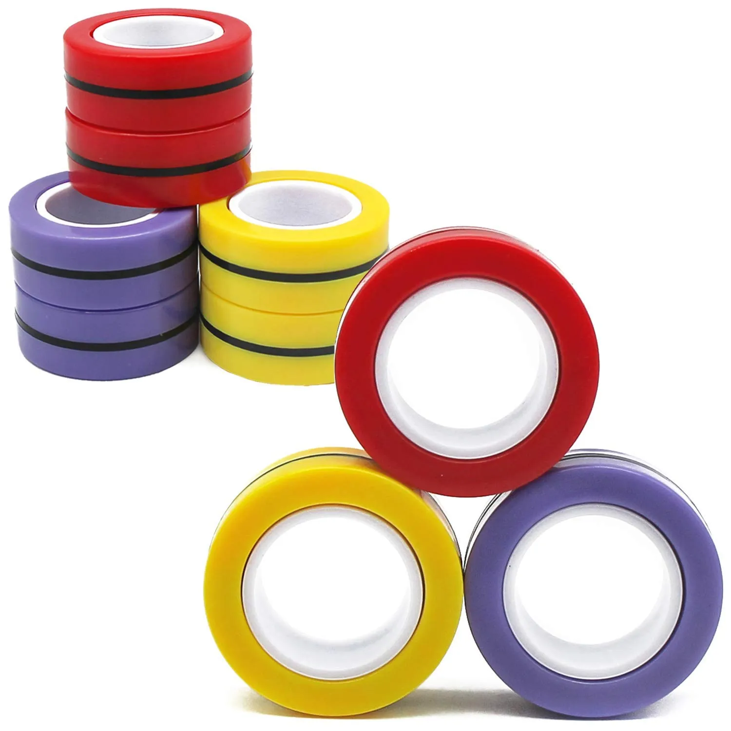 Kicko Magnetic Fidget Rings - 6 Pack - Neon Blue, Green, Orange - Magic Spinning Sensory