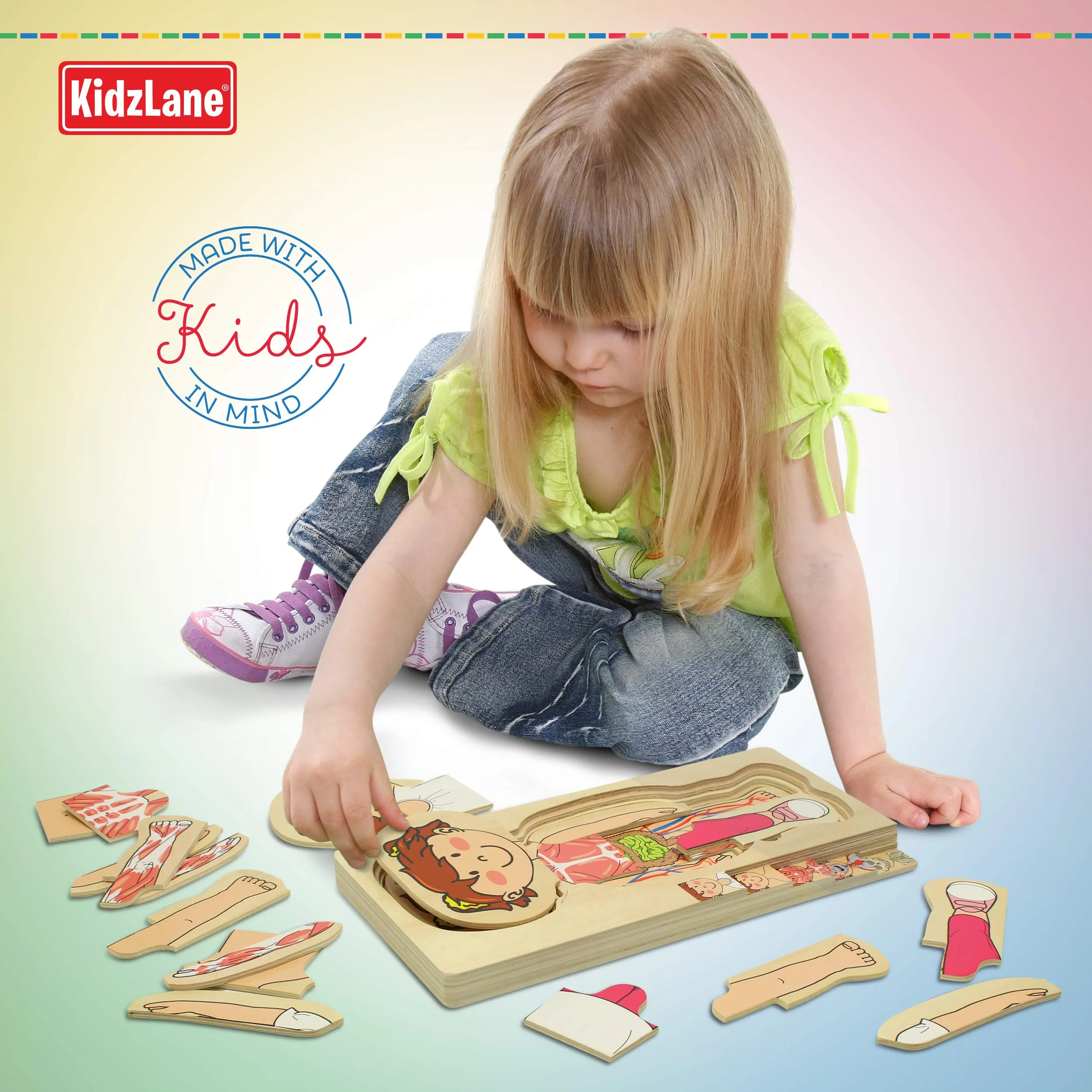 Kidzlane Wooden My Body Puzzle for Toddlers & Kids - 29 Piece Girls Anatomy Play Set Ages