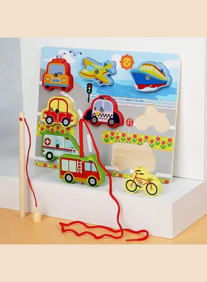 Magnetic Fishing Toys for Toddlers, Interactive Wooden Puzzle Toy for Kids, Transportation