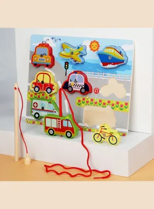 Magnetic Fishing Toys for Toddlers, Interactive Wooden Puzzle Toy for Kids, Transportation